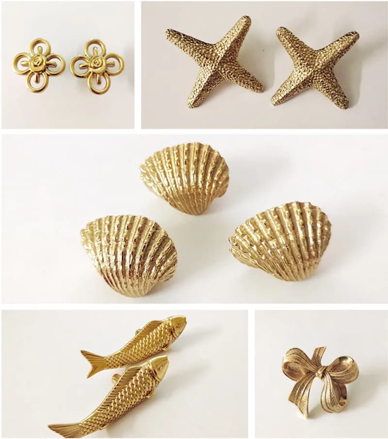 Maniglia per mobili in oro Manopole per porte Maniglie a forma di conchiglia in ottone massiccio per maniglie per cassetti dell'armadio da cucina
