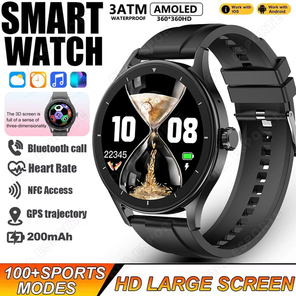 2025 Nuovi Orologi NFC Smartwatch Uomo Bussola 1.52 "HD AMOLED Schermo Impermeabile Bluetooth Chiamata Sport Tracker Smart Watch Uomo Donna