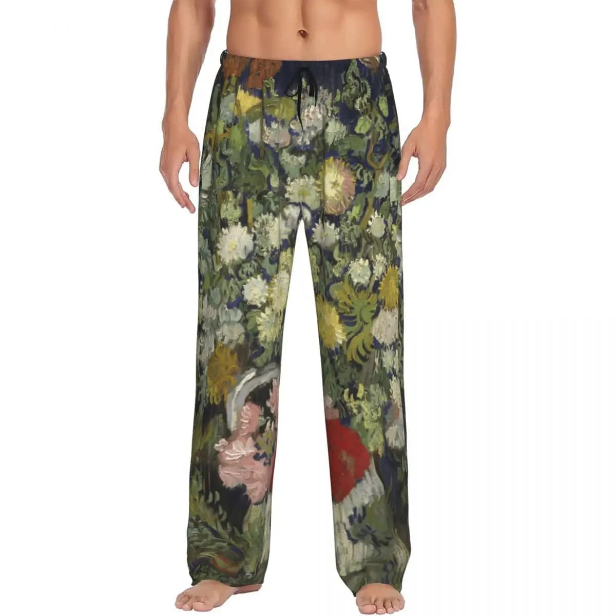 Pantaloni da Pigiama Personalizzati con Stampa di Vincent Van Gogh per Uomo, Abbigliamento da Notte con Motivo Impressionista e Tasche