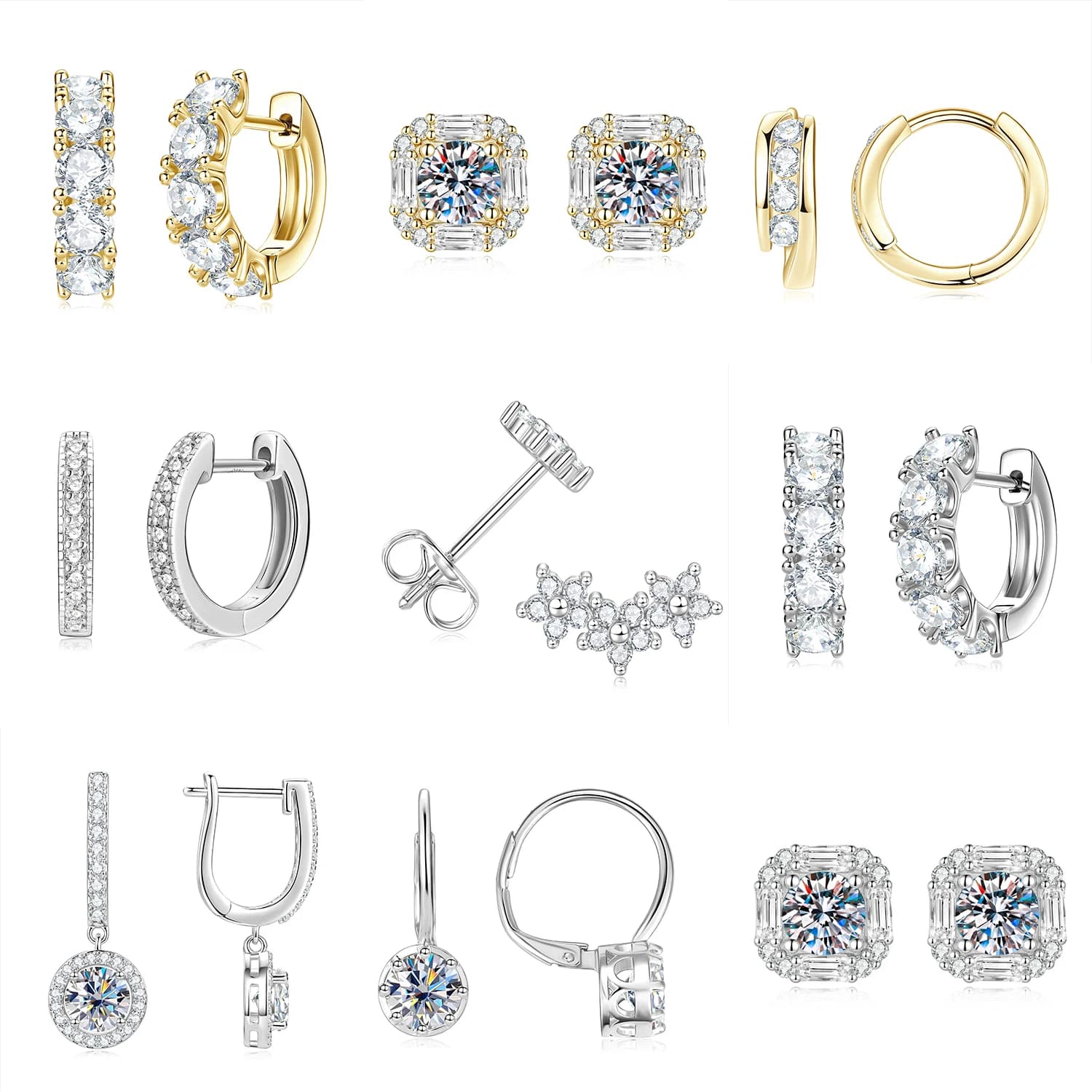 Abestecom Dainty Minimalist 14K Gold Plated Earring VVS1 Moissanite Flower Square Hoop Earrings Daily Jewelry Gift For Ladies