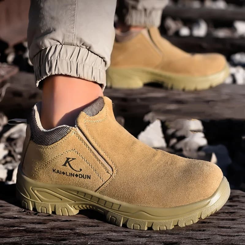 men fashion steel toe cap working safety boots cow suede leather welding shoes worker security ankle botas protective footwear