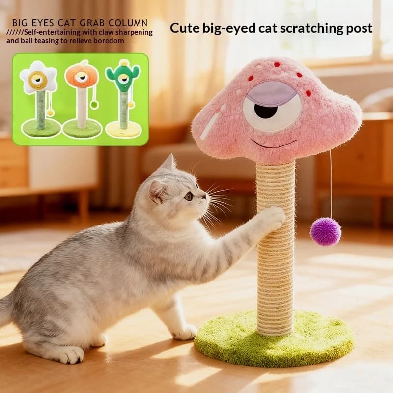 Tiragraffi Verticale in Sisal Anti-Perdita di Fibre con Giocattolo a Bacchetta, Tappetino Durevole per Arrampicata e Tiragraffi per Gatti da Interno