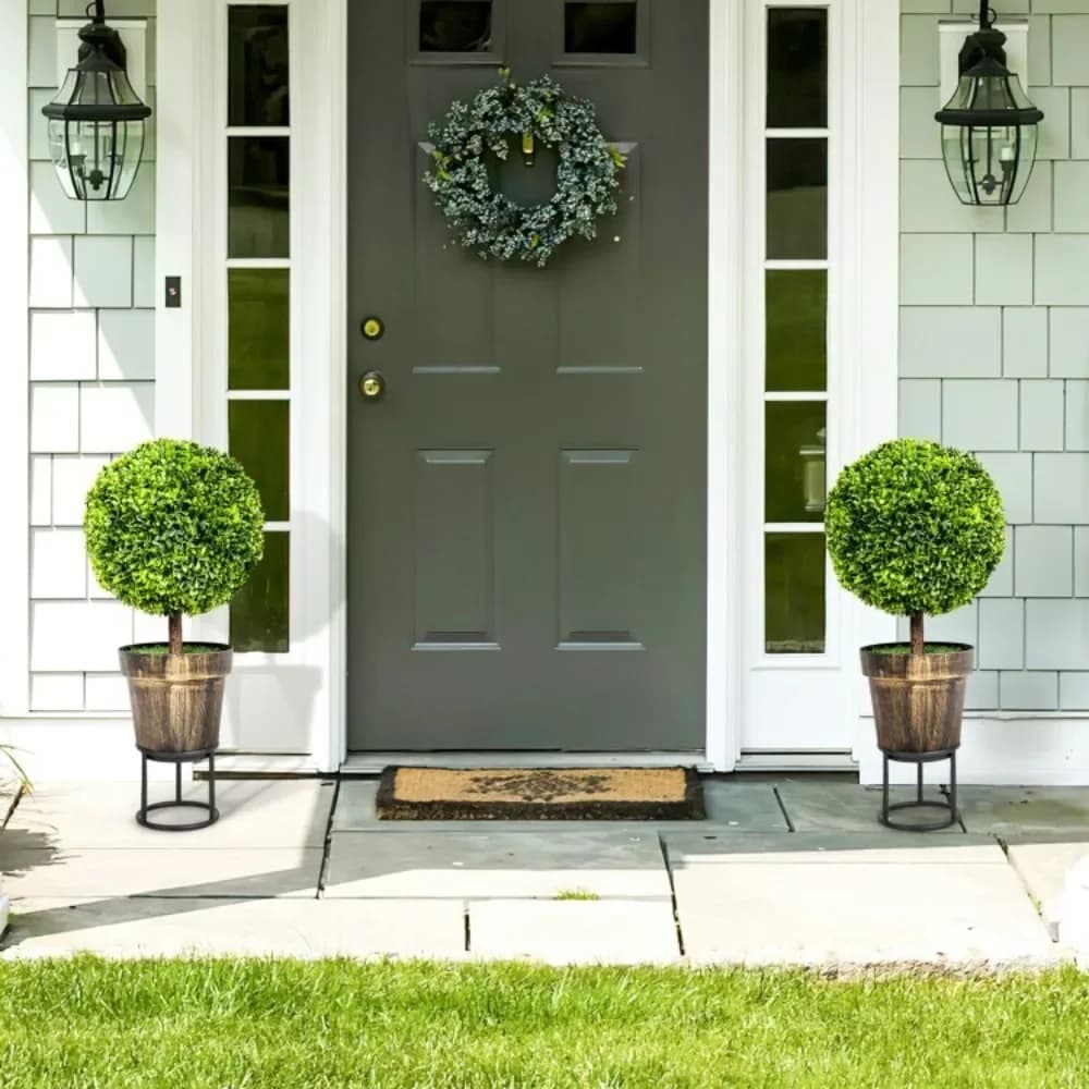 Set of 2 Artificial Decorative Balls for Interior and Exterior with Cement