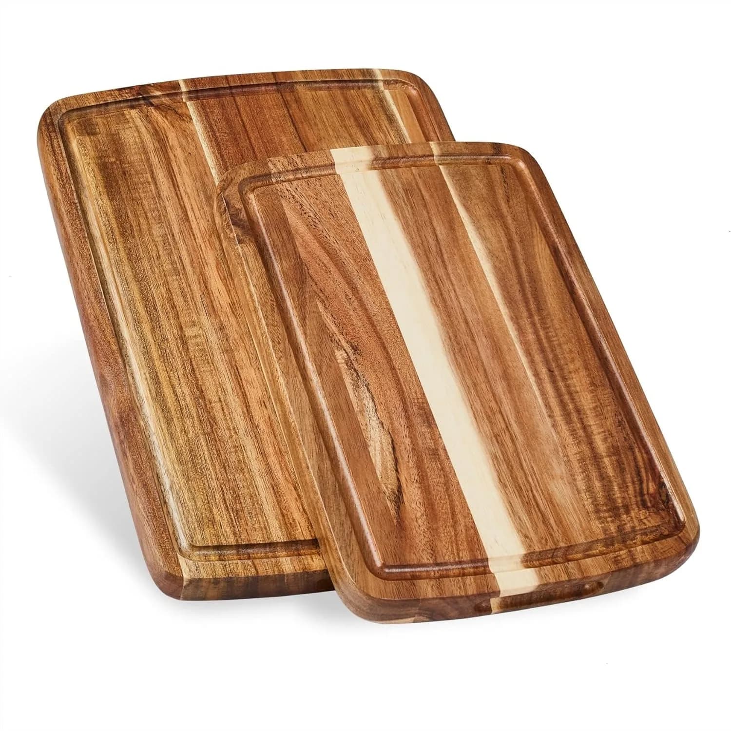Set di Taglieri in Legno di Acacia, Taglieri da Cucina con Bordo a Grana Visibile e Scanalatura per Succhi, 14x10 e 12x8, Confezione Regalo