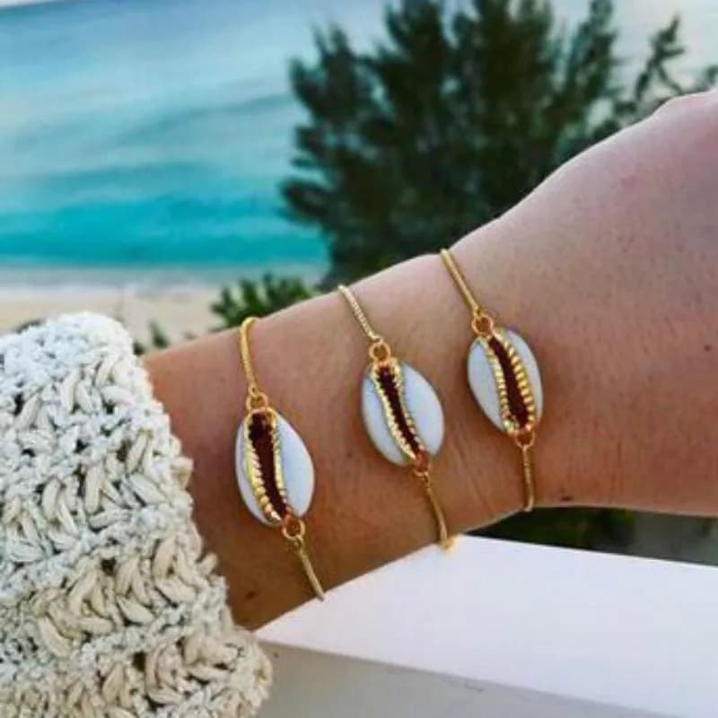 Bracciale da donna con conchiglia placcata oro, semplice e naturale, per esterni
