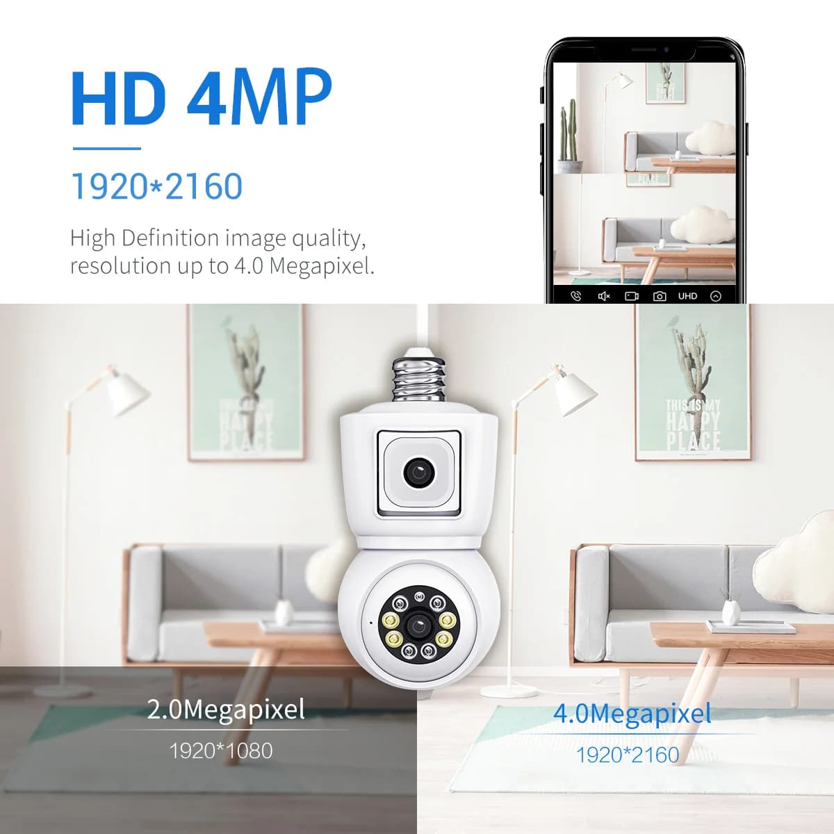 Telecamera IP Dome Wireless PTZ ESCAM QF202 con APP iCsee, 4MP, Doppia Lente E27, Visione a Colori, Rilevamento Umanoide AI, Sicurezza CCTV, Monitor per Bambini
