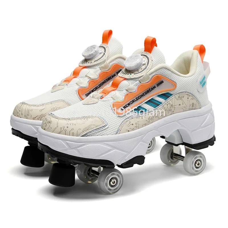 Scarpe da skate Scarpe da corsa a quattro ruote Scarpe da deformazione per pattinaggio a rotelle a doppio scopo Pattinaggio a rotelle a doppia fila