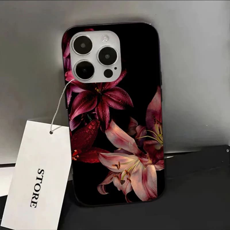Elegant red lily flower phone case for iPhone 16E 16 15 14 13 12 17 Air 11 Pro Max XS XR X 7 8 15 16 Plus SE2020 soft cover