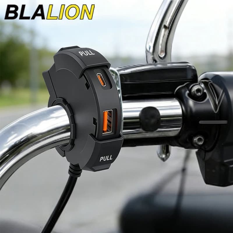 BLALION Quick 12V USB Charger for Motorcycle with Type-C Door, Waterproof Power Supply Grip, Charger Adapters