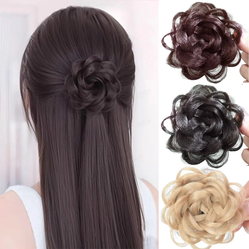 1 Pezzo Fermaglio per Capelli a Forma di Rosa, Chignon Sintetico Voluminoso, Accessorio per Capelli Resistente al Calore per Donne
