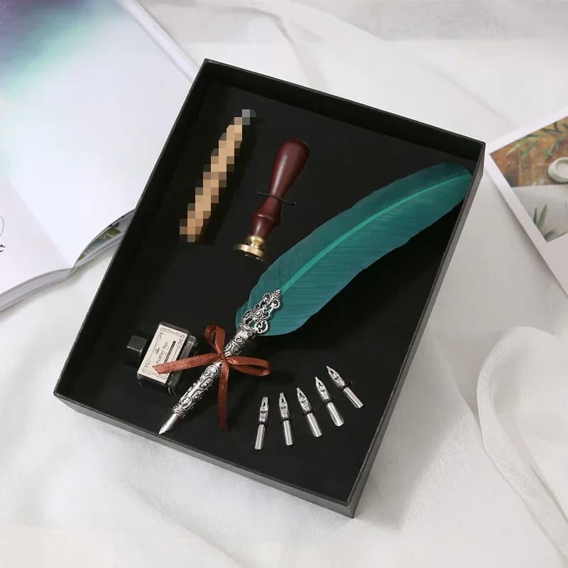 Feather Dip Pen Set England Calligraphy Gift Set Wax Seal Wax Feather Fountain Ink