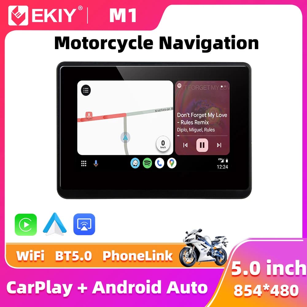 EKIY 5.0" Wireless CarPlay Moto Android Auto Portable Digital Motorcycle Dashboard GPS Motorcycle Navigation Display Screen TPMS