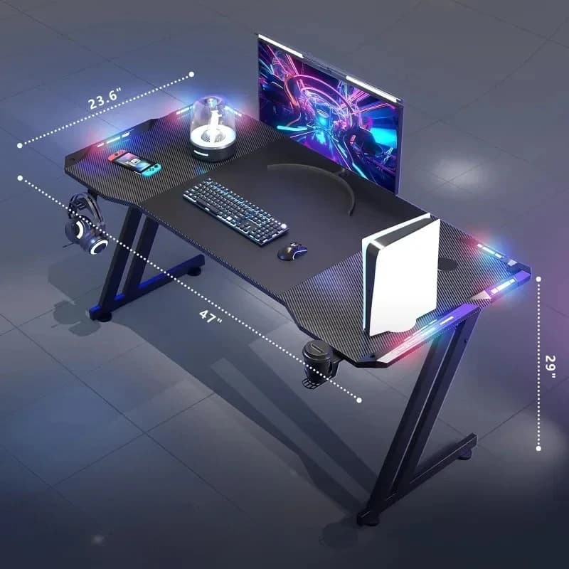 # l Luci a LED Tavolo da gioco con superficie in fibra di carbonio Scrivania per computer di grandi dimensioni ergonomica Q