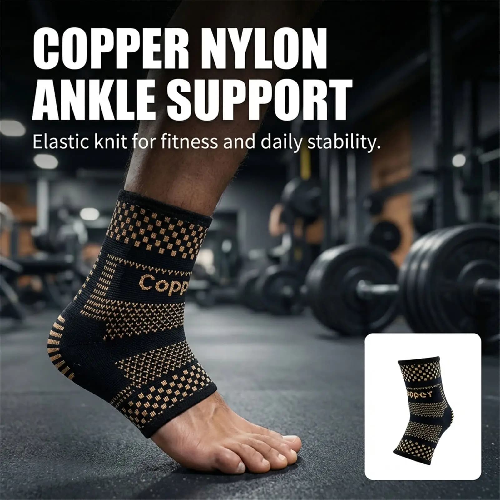 1 pz. Supporto per caviglia in rame con compressione, per sollievo dal dolore al tendine di Achille e fascite plantare, unisex