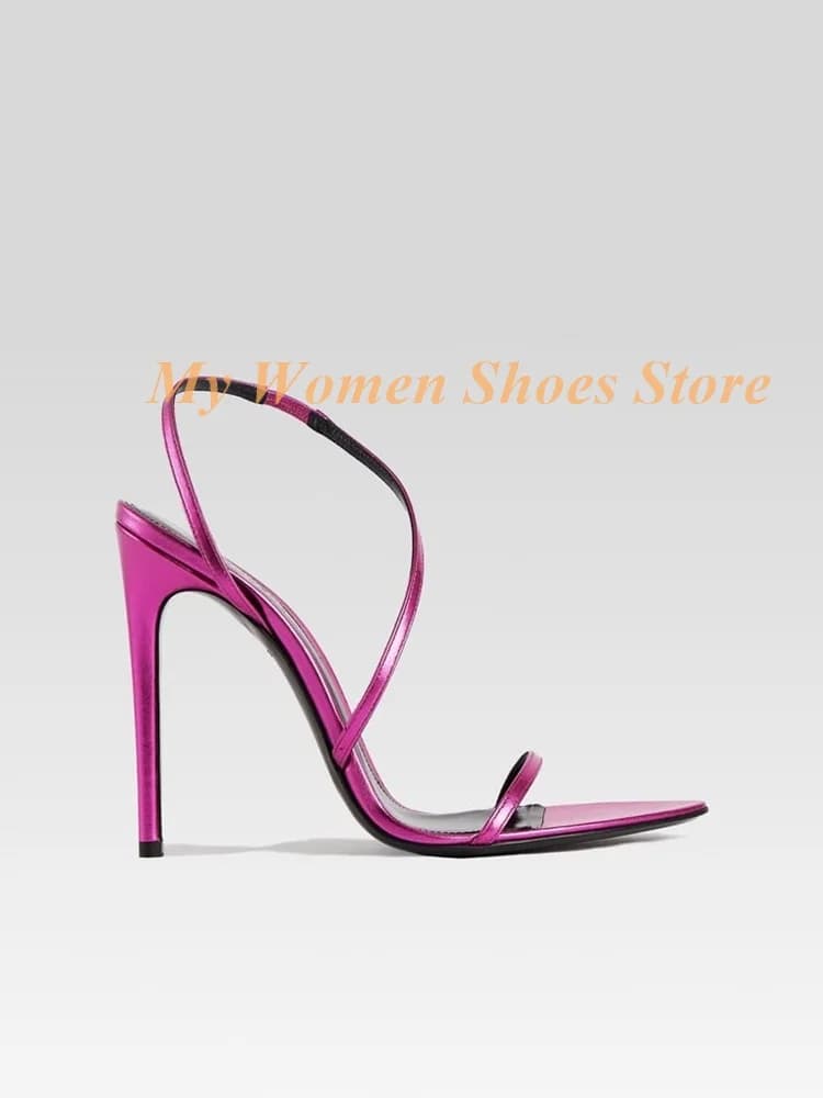 Back Strap Thin High Heel Sandals Sexy Pointy Toe Runway 2026 Summer Spring Women Dress Shoes Rosy Gold Handmade Narrow Strap