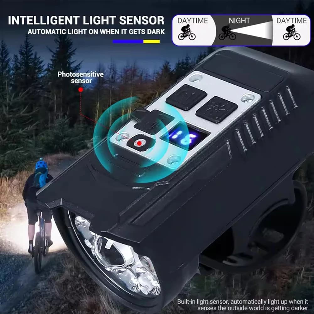 Luce Anteriore LED per Bicicletta, Faro Bici Super Luminoso con Doppia Fonte di Luce, Lampada di Sicurezza per Bicicletta per Emergenze