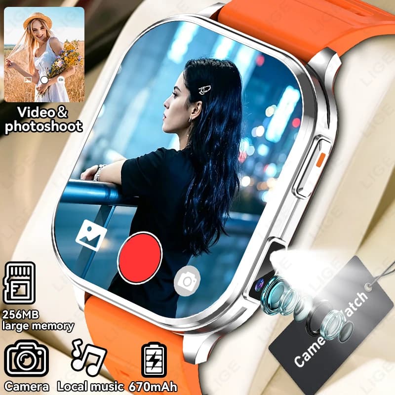 LIGE Nuovo Smartwatch con Fotocamera per Uomo e Donna, Registrazione Foto e Video, 256MB di Memoria, Monitoraggio Salute, Fitness, Chiamate Bluetooth HD