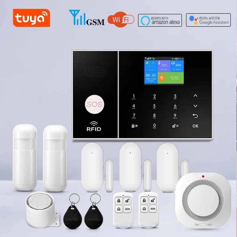 YAOSHENG Tuya Wifi Gsm Sistema di allarme di sicurezza Funziona con Alexa Home Antifurto Rilevatore di movimento Fumo Sensore per porte e finestre Telecamera IP
