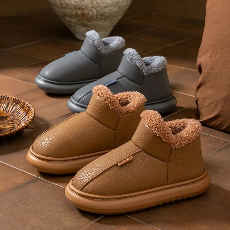 Scarpe in cotone con tacco tutto compreso da donna, nuovo stile invernale con pile aggiunto e suola spessa per il calore, slip in morbido cotone