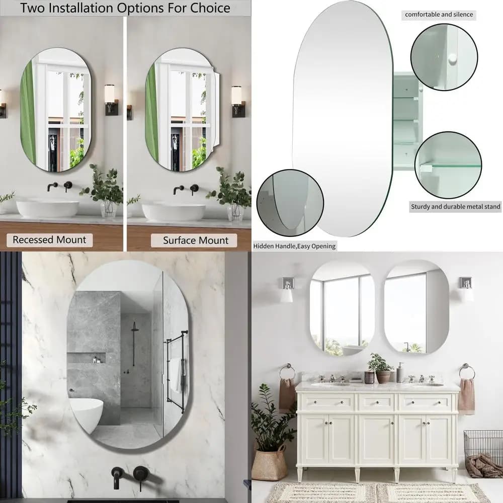 Armadietto a Specchio Ovale da Parete per Bagno, 20x30 Pollici, Ideale per Toilette o Cucina, Facile Installazione a Superficie