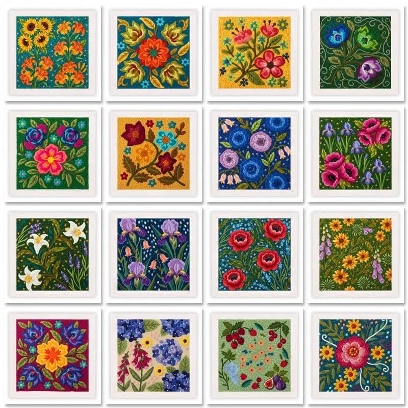 GATYZTORY 25x25cm Square Punch Needle Embroidery Kit Easy for Adults With Frame Flower Pattern Punch Needle Starter Craft Set