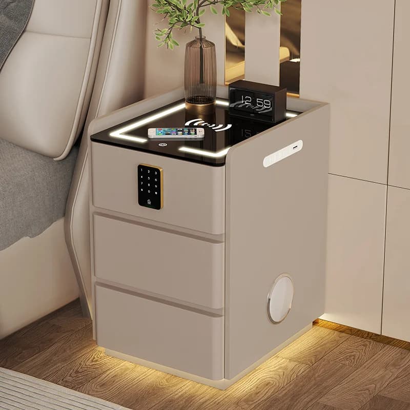 Comodino intelligente Altoparlante multifunzionale Luce di lusso Piccolo moderno semplice blocco password Ricarica wireless per camera da letto Scheda comodino