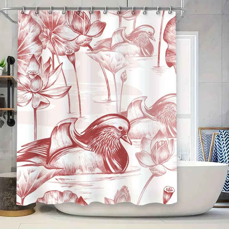Rosso Loto Anatra Bagno Tenda da doccia Tessuto Decorativo Fodera da bagno Decorazione della casa Tappeto impermeabile Tappetino 230x180 cm AliExpress