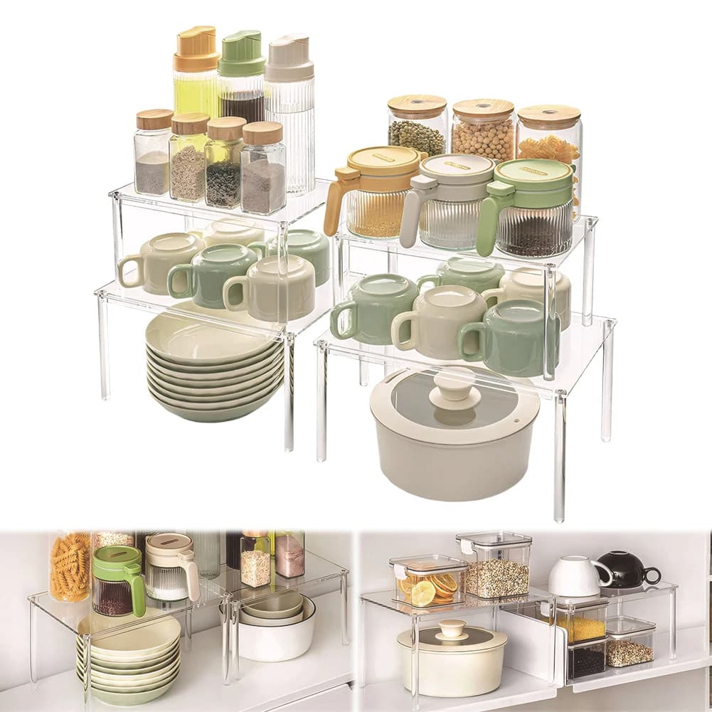 Set di 4 Organizzatori per Armadietti in Acrilico Trasparente, Porta Spezie, Organizzatori per Ripiani da Cucina, per Organizzazione e Conservazione in Cucina