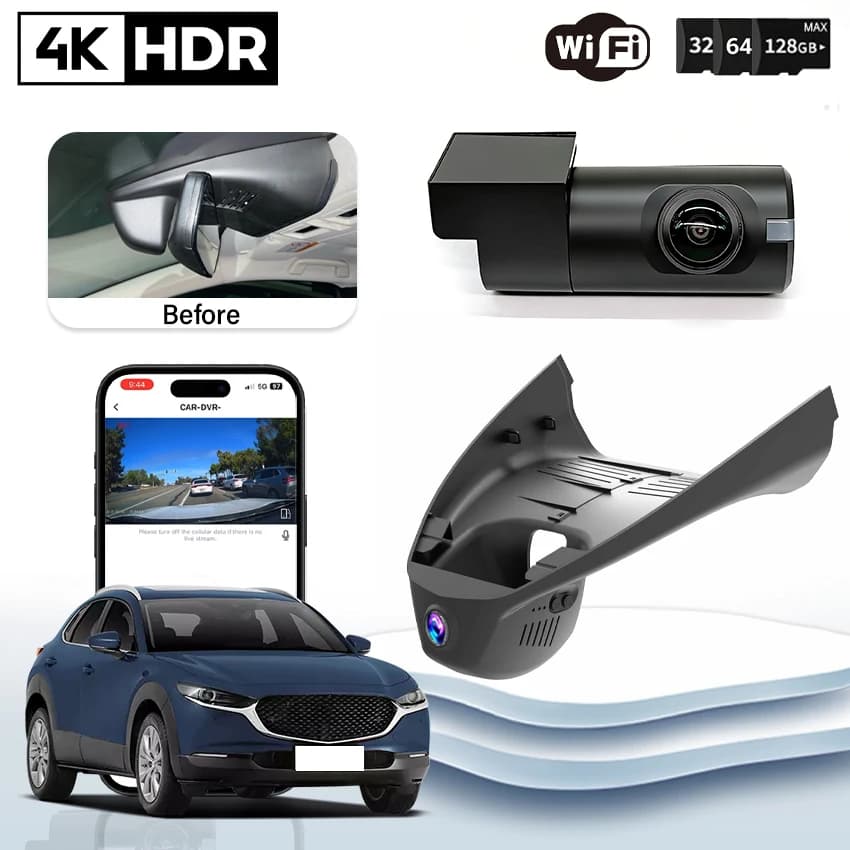 Video Plug & Play Recorder for Mazda CX-30 DM 2020-2023, Dash Cam DVR 4K UHD 2160P with Night Vision and Wi-Fi
