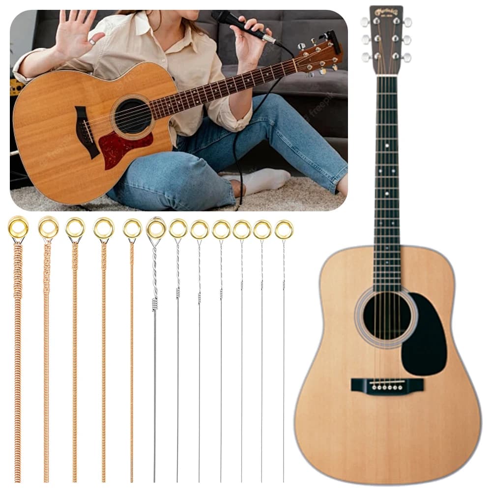 Corde per Chitarra a 12 Corde, Corde per Chitarra Classica Leggere e Brillanti in Bronzo Fosforoso, Corde per Chitarra Folk