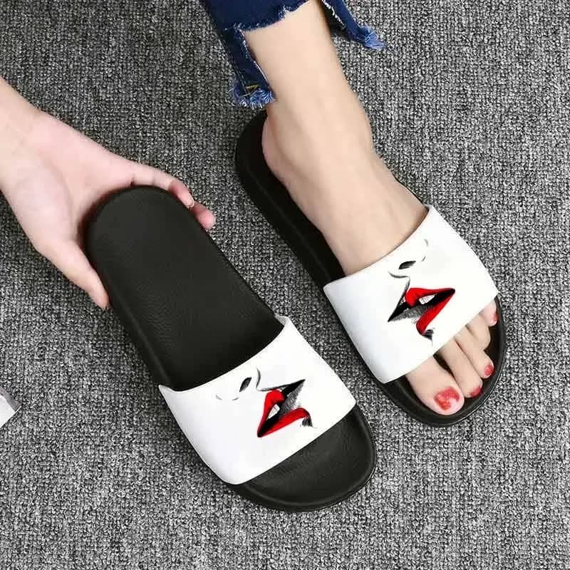 Ciabatte da donna con labbra a cartone animato, ciabatte da casa rosse con bocca, sandali estivi, infradito da donna, sandalias mujer
