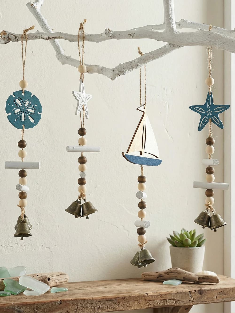 Mediterranean Creative Wooden Starfi Wind Chimes Sailboat Bells Home Decorations Kindergarten Cisas Festive Hanging Orn...