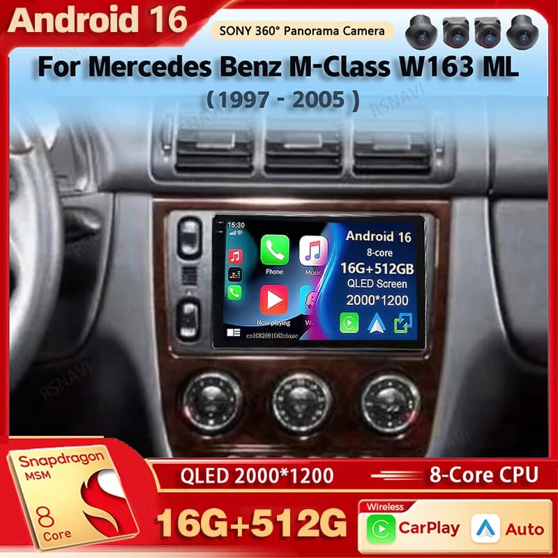 Android 16 Car Radio Multimedia Player For Mercedes Benz M-Class W163 ML 1997 - 2005 Auto Carplay Car Stereo wifi+4G Ai voice BT