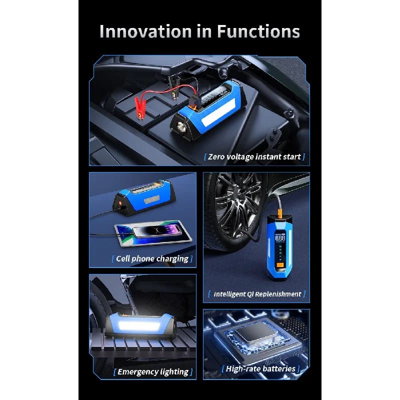 Luce di emergenza per dispositivo di avviamento per saltare per auto con pompa d'aria Booster per condensatore per pneumatici portatile elettrico Power Bank