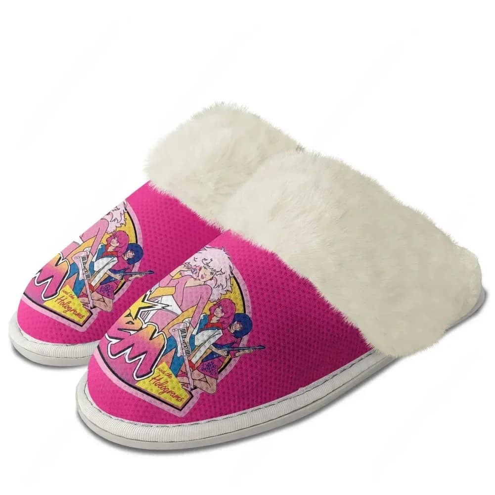 Jem and The Holograms Plush Slippers Keep Warm Shoes Mens Womens Home Cotton Bedroom Customized Thermal Lightweight Slipper DIY