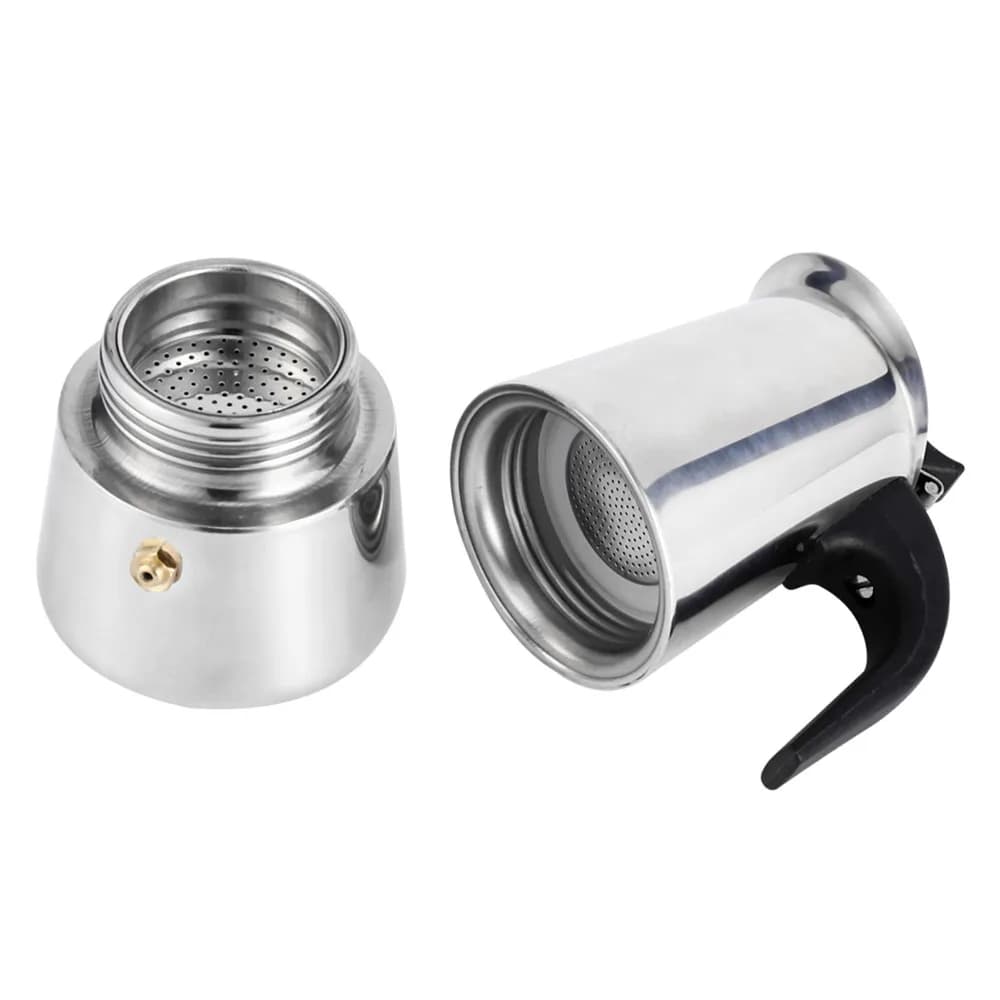 Caffettiera Moka in Acciaio Inox per 2 Tazze da 100ml, Percolatore Classico per Espresso da Fornello, Uso Domestico