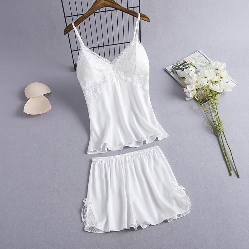2 pezzi Cami & Shorts Sleep Set donna pigiama Suit Sexy Lace Home Clothes scollo a v Sleepwear Lounge Wear Summer Nightwear