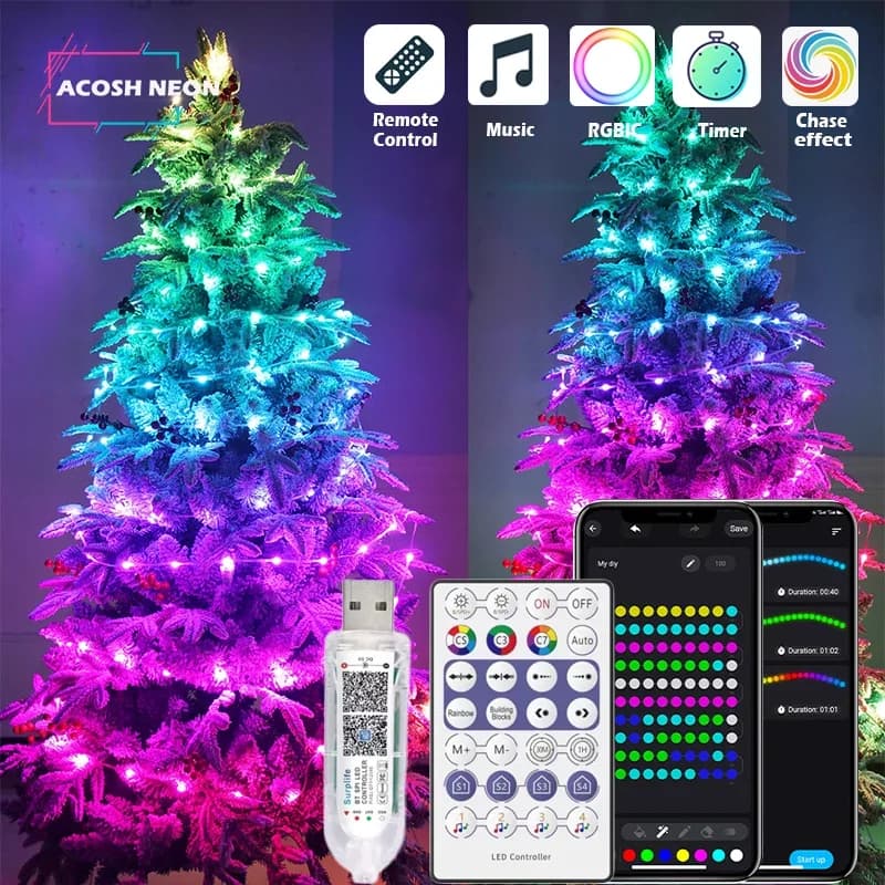 Luci da fata intelligenti Luci da interno APP e telecomando Sincronizzazione musicale Luci a stringa LED Luci a corda che cambiano colore Bluetooth