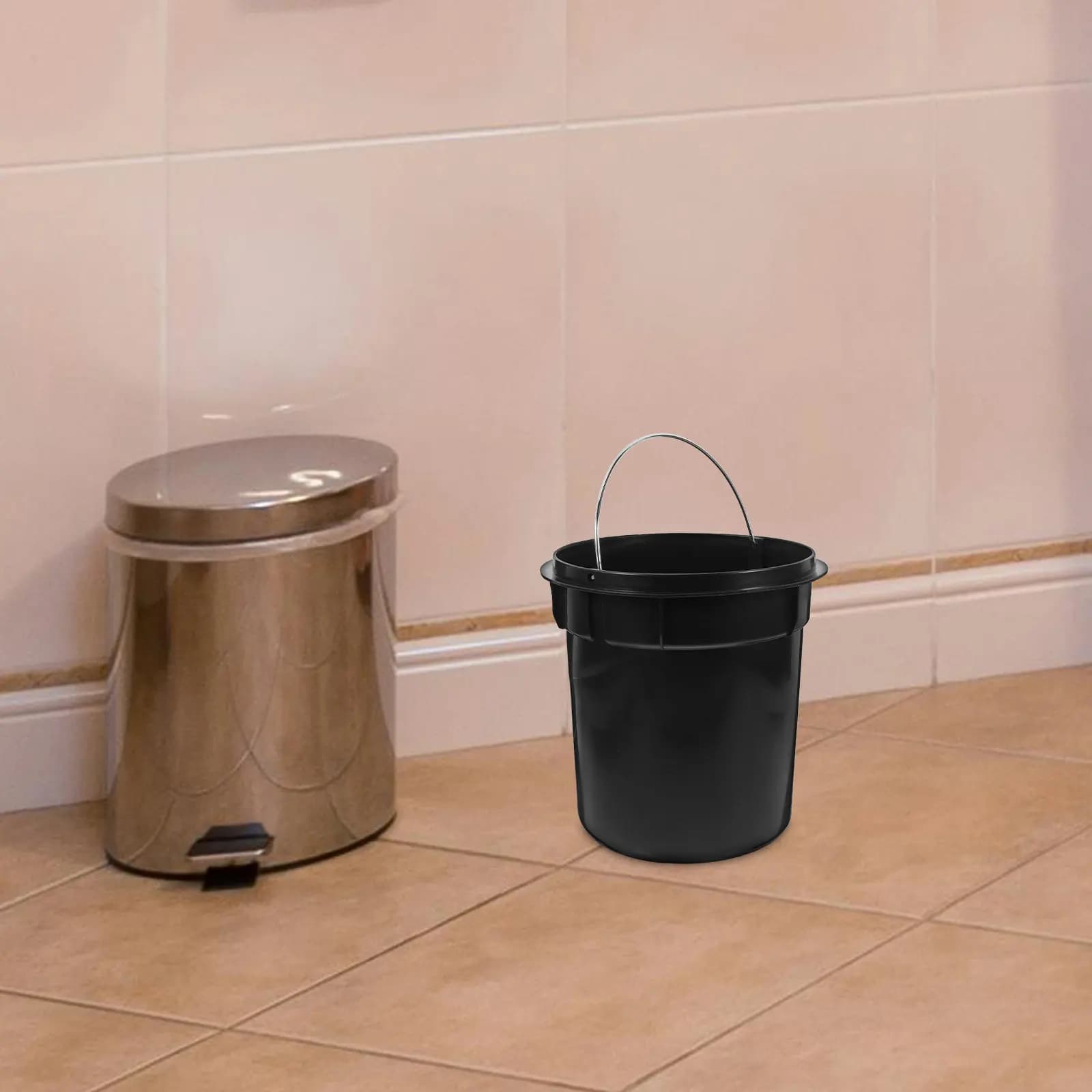 Cestino rotondo per rifiuti con secchio interno in plastica nera, secchio rimovibile, cestino portatile con maniglia per cucina, bagno, esterno