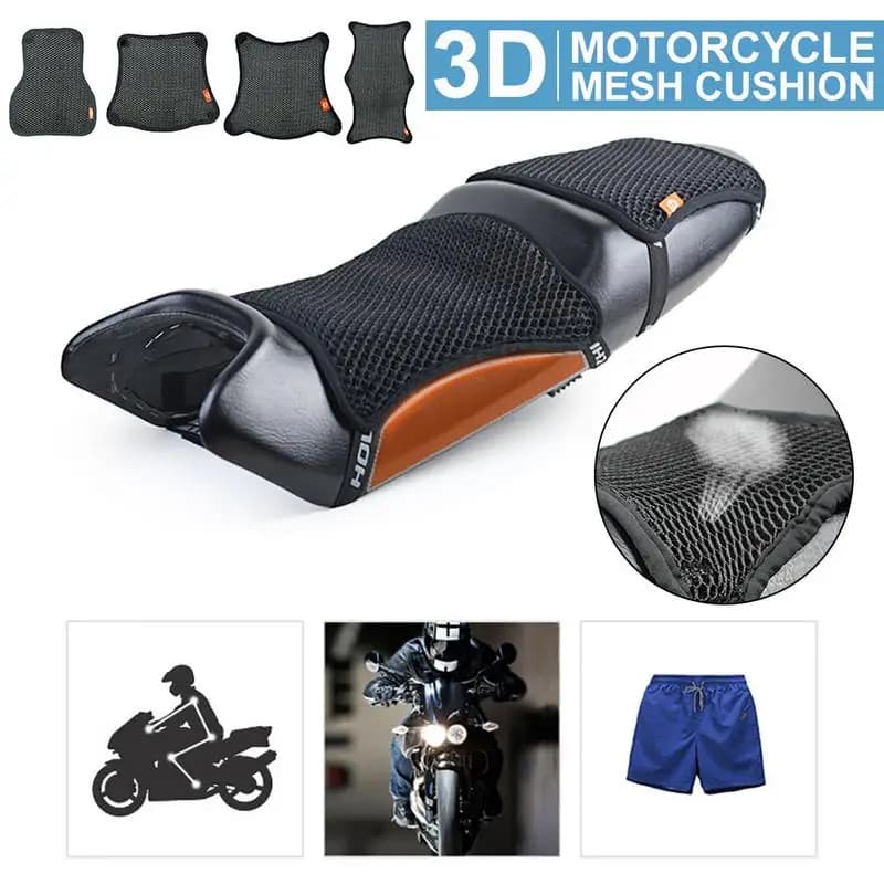 Cuscino del sedile in rete d'aria a nido d'ape 3D Coprisedile di raffreddamento estivo per moto Accessori per moto in rete per sedile a doppio strato antiscivolo