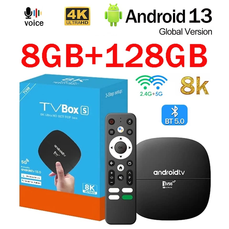 TV98 ATV H313 TV Box Android 13 Allwinner H313 Quad Core 4G 5G Dual Wifi HD 8K 4K Lettore multimediale TB5.0 Telecomando vocale iptv