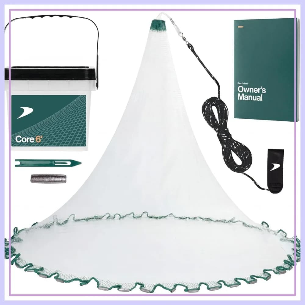 Rete da Lancio Americana Professionale - da 4 a 12 piedi, Maglia da 3/8 di pollice, Piombo Reale 1 libbra/piede, Doppia Linea - Rete da Pesca Premium con E-Book e Scatola Porta Accessori