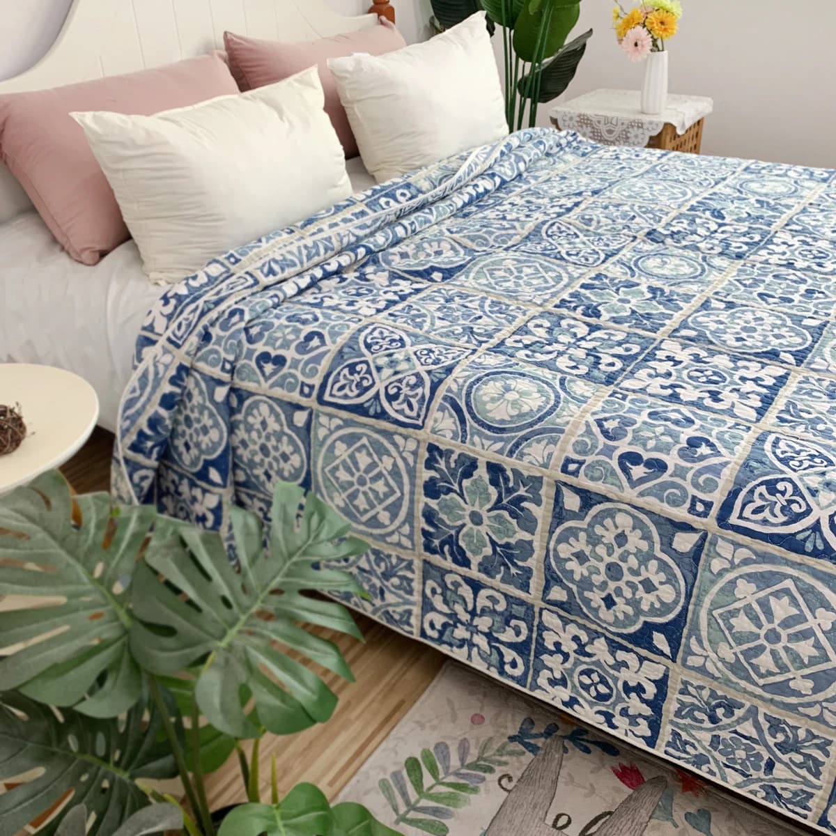 Copriletto trapuntato in cotone, copriletto in stile pastorale, lenzuolo antiscivolo, trapunta coperta, biancheria da letto calda, biancheria da letto, 230x250 cm