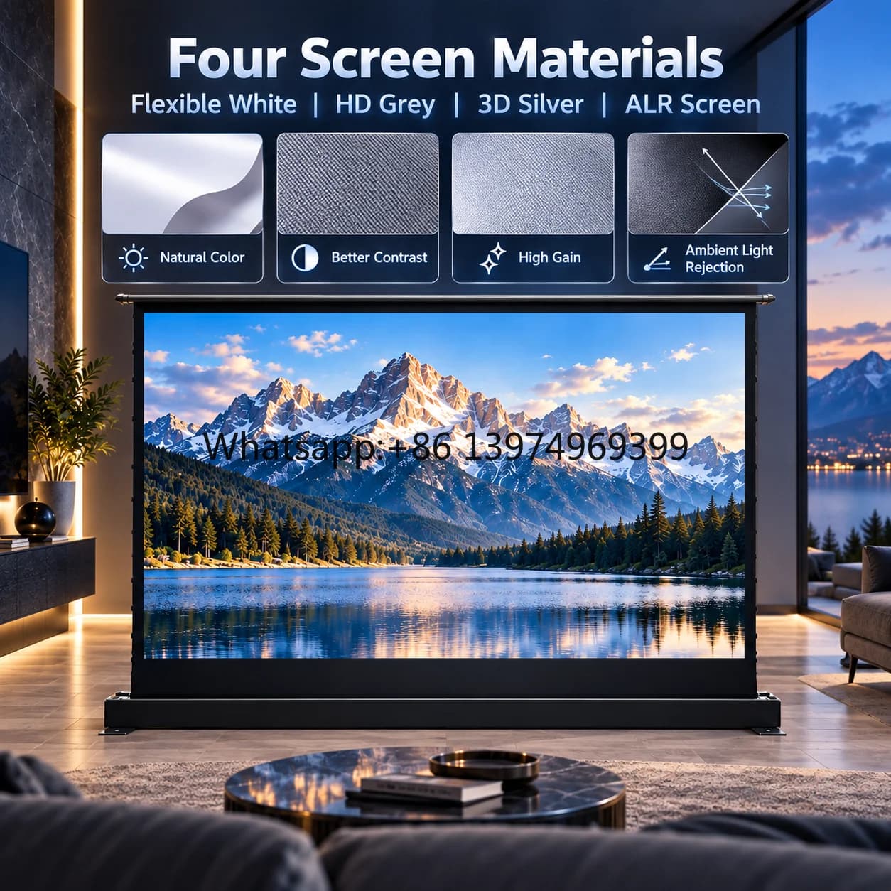 Electric Floor Rising Projector Large Projector 110 Inch 120 Inch Tab Tensioned 4K Cinema Projection Screen