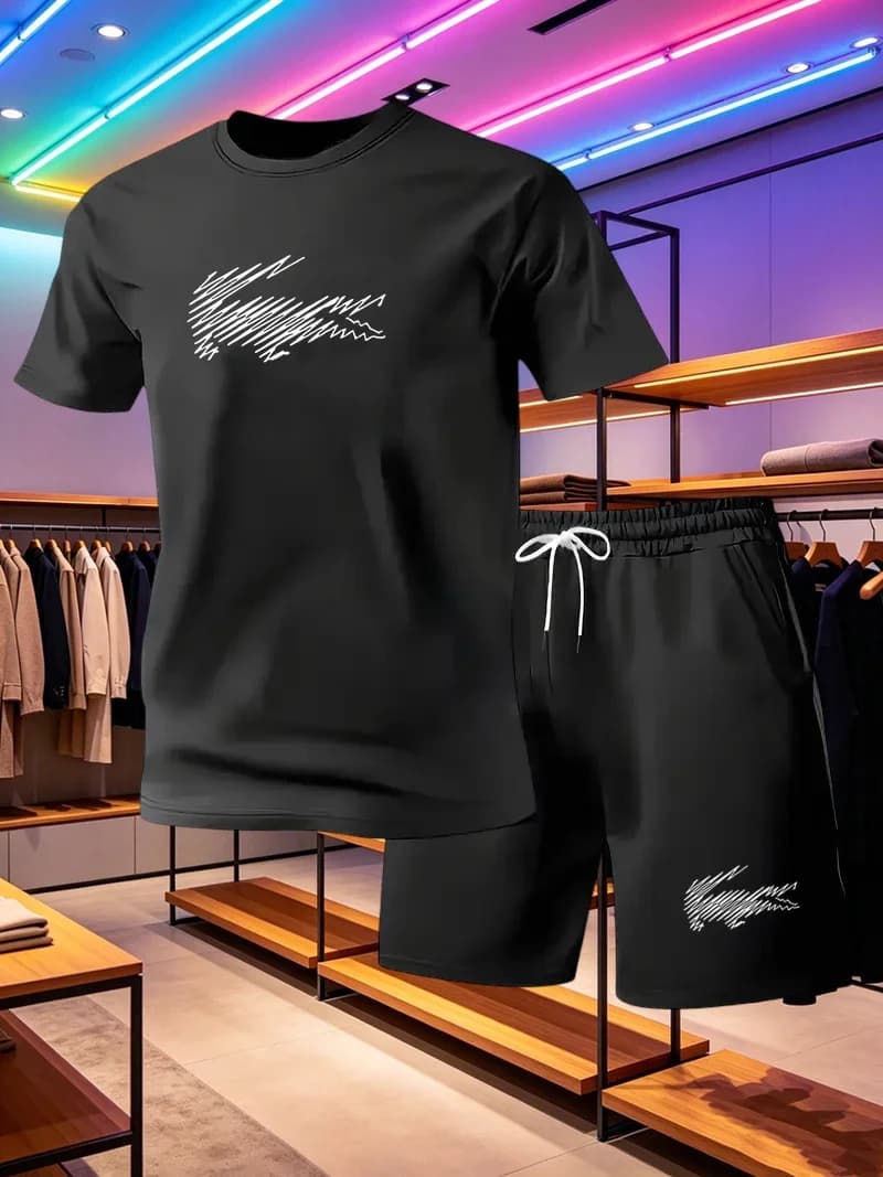 Men's two-piece sports outfit, short-sleeved T-shirt with long pants, summer 2026 running and fitness sportswear discount offer
