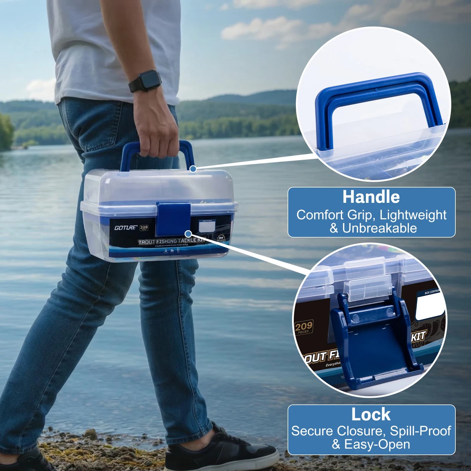 Goture 209/281 pcs portable equipment box - removable compartments fishing bait kit, for trout/pike/bass, durable professional equipment