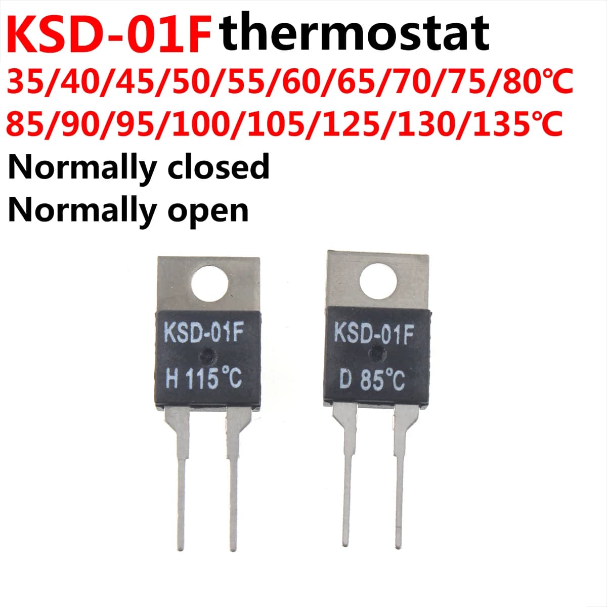 5 Pezzi KSD-01F 40 50 55 60 70 75 80-150 Gradi Celsius Interruttore Termico Normalmente Aperto/Chiuso Termostato Protettore Termico TO-220