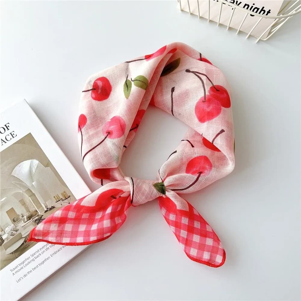 Foulard Quadrato in Cotone e Lino con Stampa Floreale alla Moda, Sciarpa Decorativa Traspirante e Protettiva dal Sole