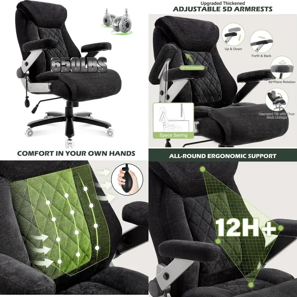 Sedia da ufficio direzionale ergonomica con cuscino a molla spesso, design grande e alto, supporto lombare regolabile, comfort airbag, 5D F