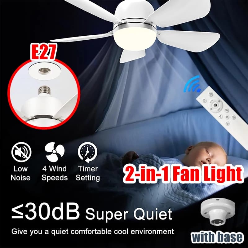 Ventilatore da soffitto 2 in 1 da 16 pollici con luce Ventilatore con telecomando Luci dimmerabili Presa E27 Camera da letto Soggiorno Cucina Ufficio Bagno